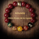 Pulsera cinabrio/ Amuleto/Cinco dioses de la riqueza