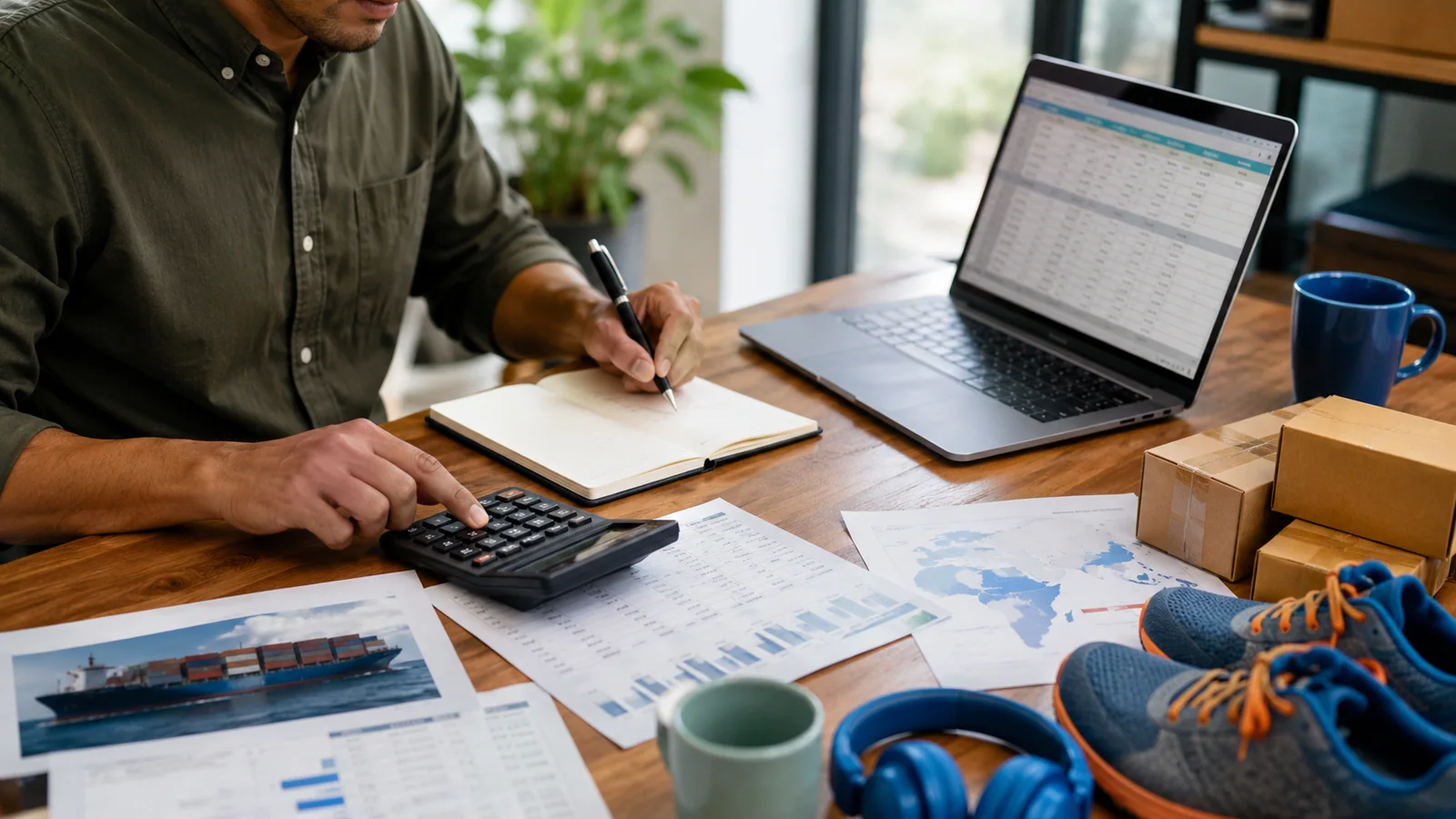 Importador calculando el presupuesto total de un pedido desde China