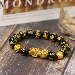 Pulsera imitación obsidiana/pixiu/mantra de seis caracteres