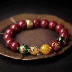 Pulsera cinabrio/ Amuleto/Cinco dioses de la riqueza