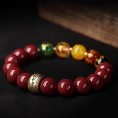Pulsera cinabrio/ Amuleto/Cinco dioses de la riqueza