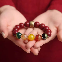 Pulsera cinabrio/ Amuleto/Cinco dioses de la riqueza