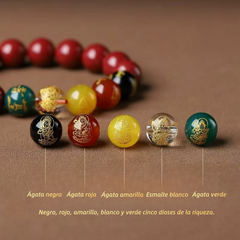 Pulsera cinabrio/ Amuleto/Cinco dioses de la riqueza